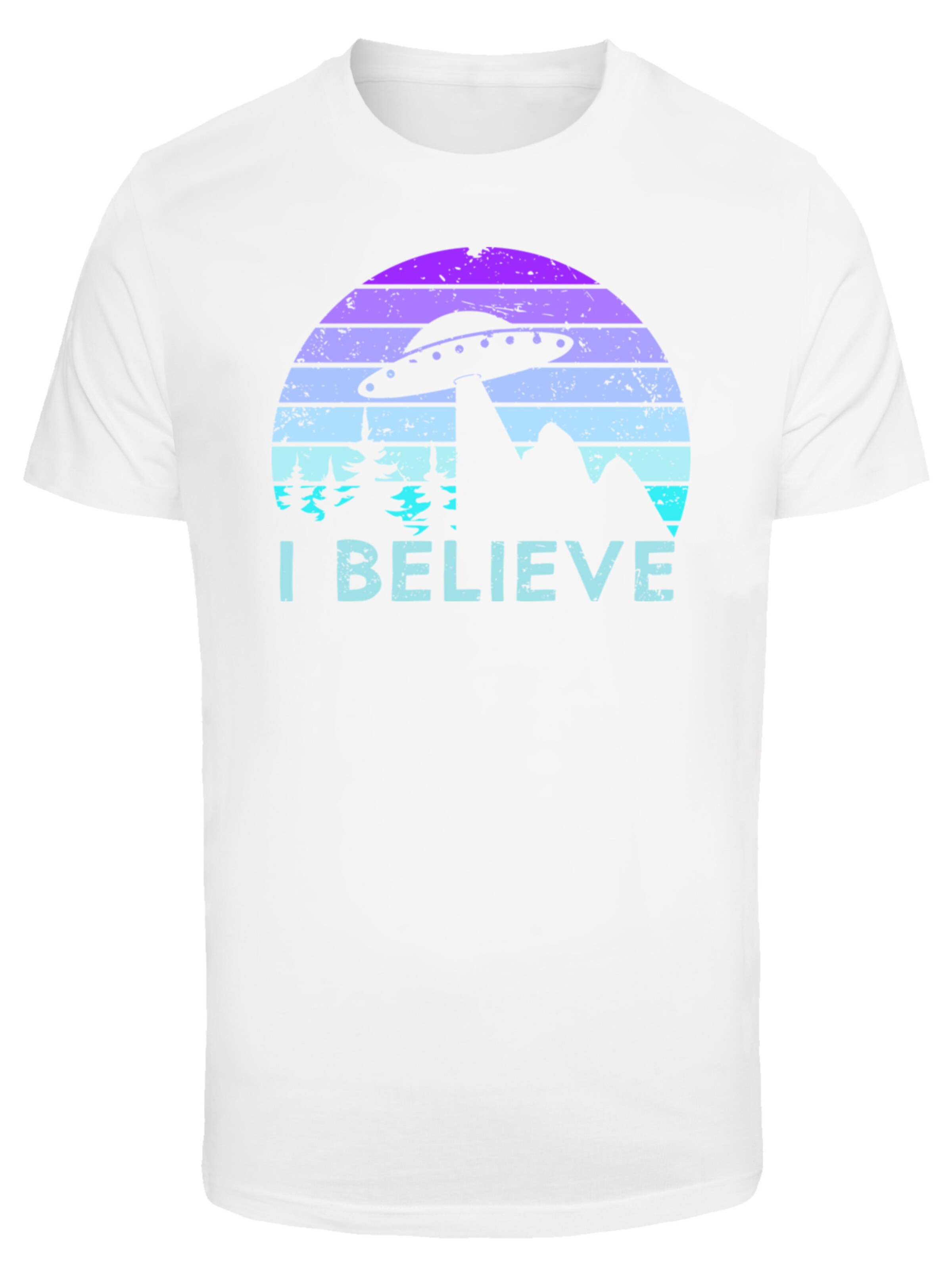 F4NT4STIC T-Shirt 'I BELIEVE UFO Alien Raumschiff Retro' in Weiß: Vorderseite