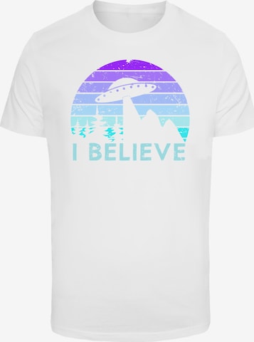 F4NT4STIC T-Shirt 'I BELIEVE UFO Alien Raumschiff Retro' in Weiß: Vorderseite