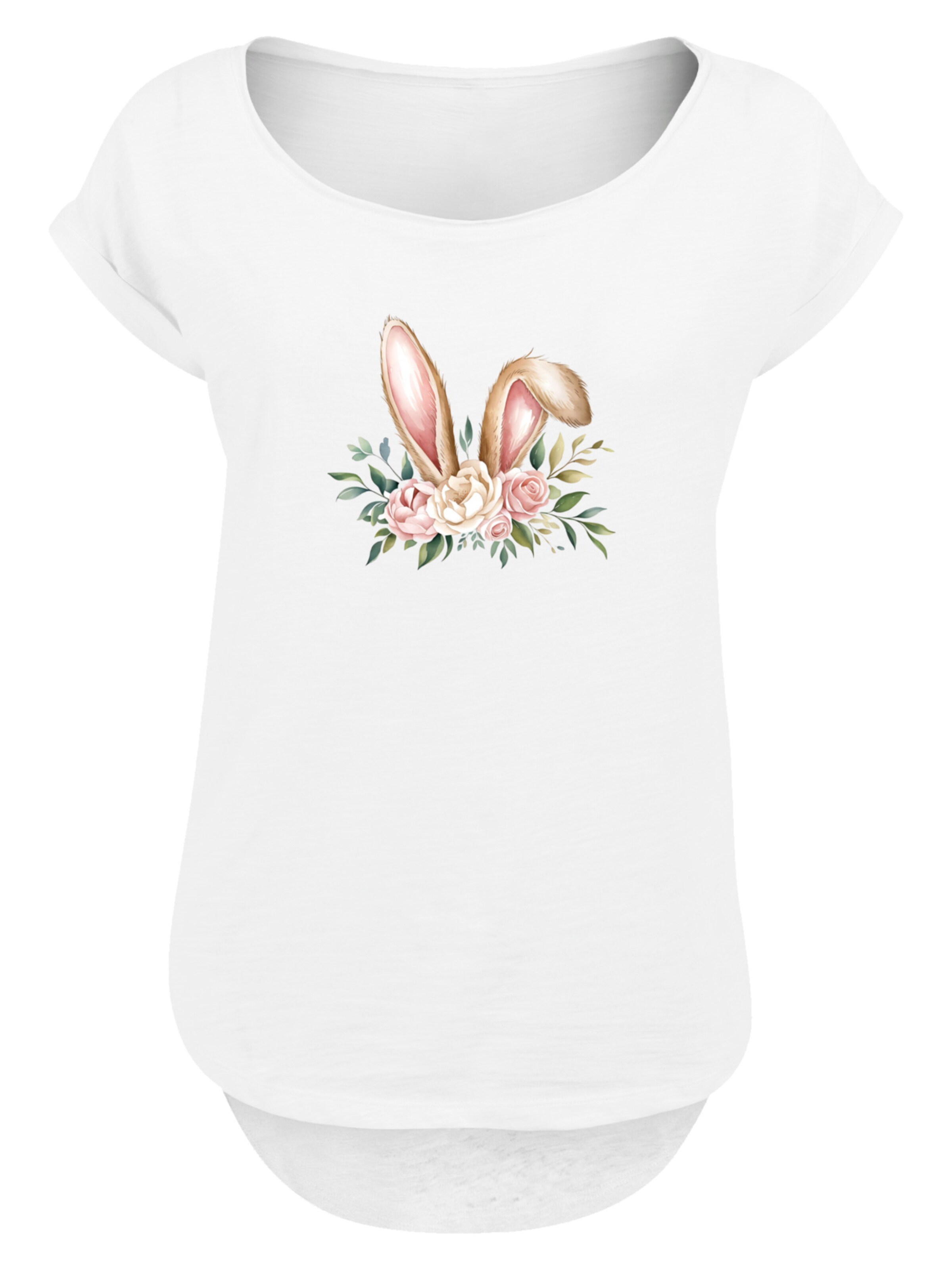 F4NT4STIC Shirt 'Blumen Osterhasen Ohren Dekor' in White: front