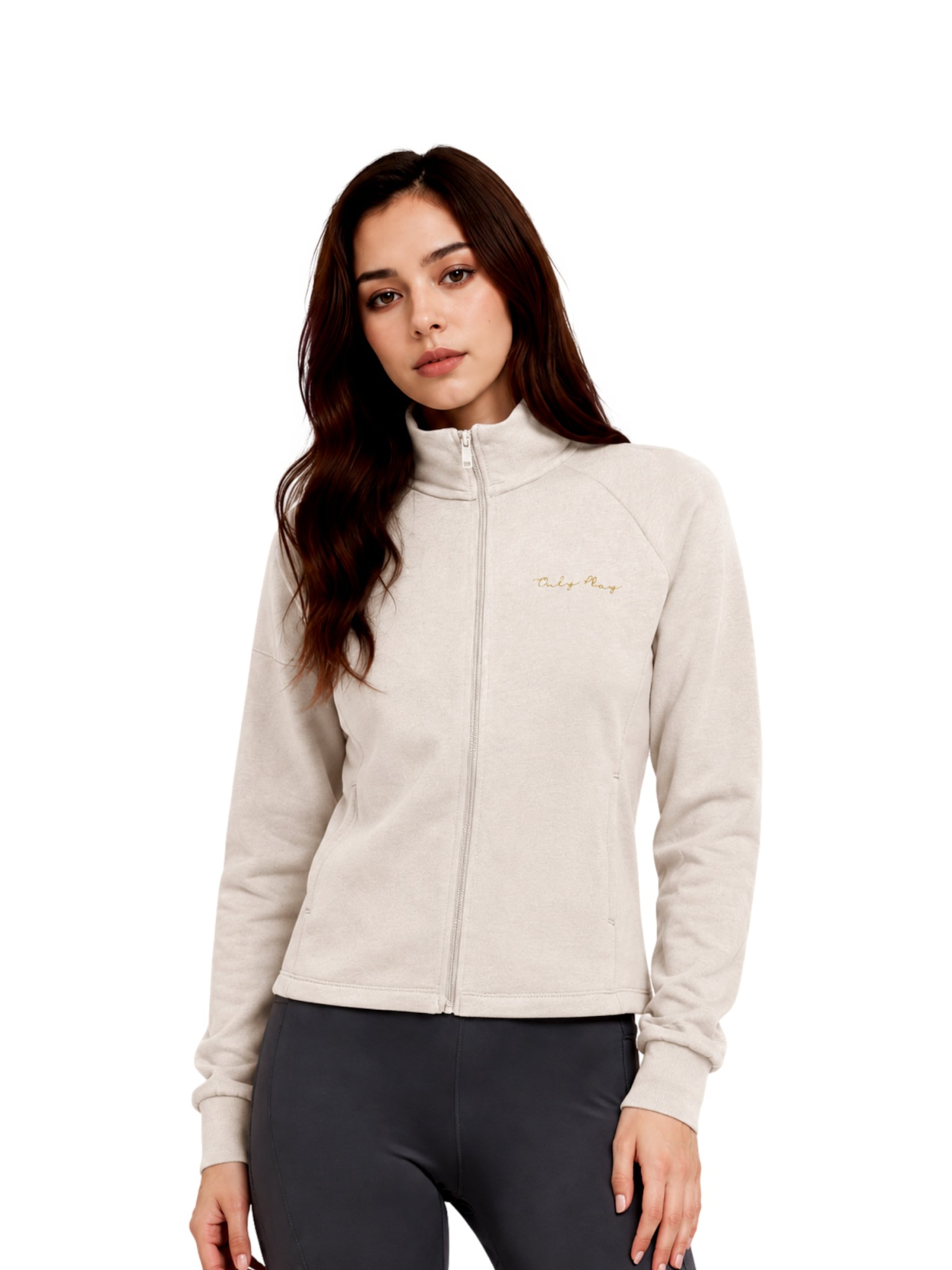 ONLY PLAY - Sudadera con cremallera deportiva 'ONPAce' en beige: frente