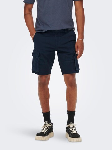 Only & Sons Regular Cargo Pants 'Cam Stage' in Blue: front