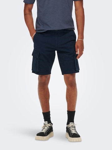 Only & Sons Regular Cargo Pants 'Cam Stage' in Blue: front