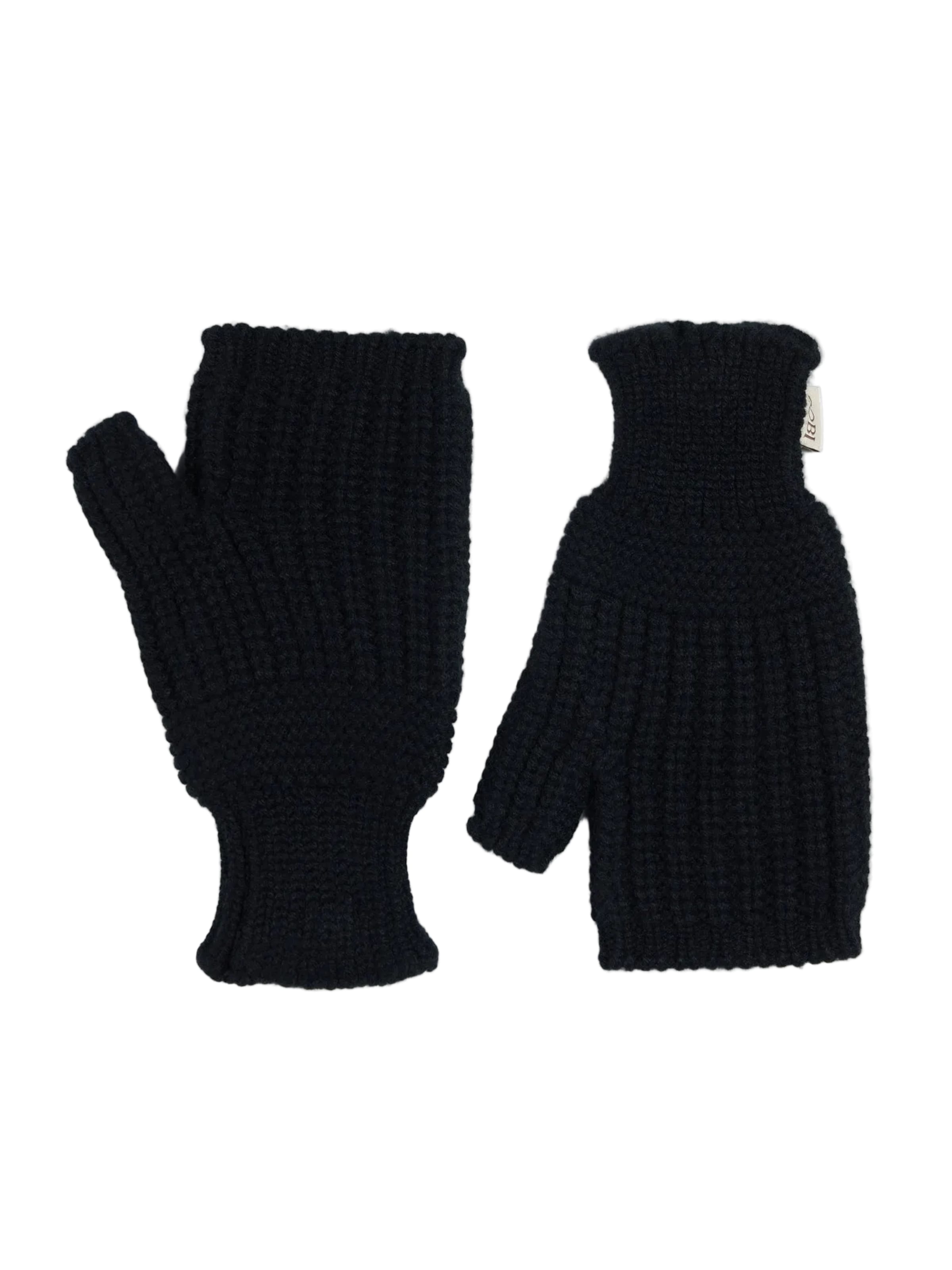 GOBI Cashmere Fingerless Gloves 'Rib-Knit Cashmere Gloves' in Black: front