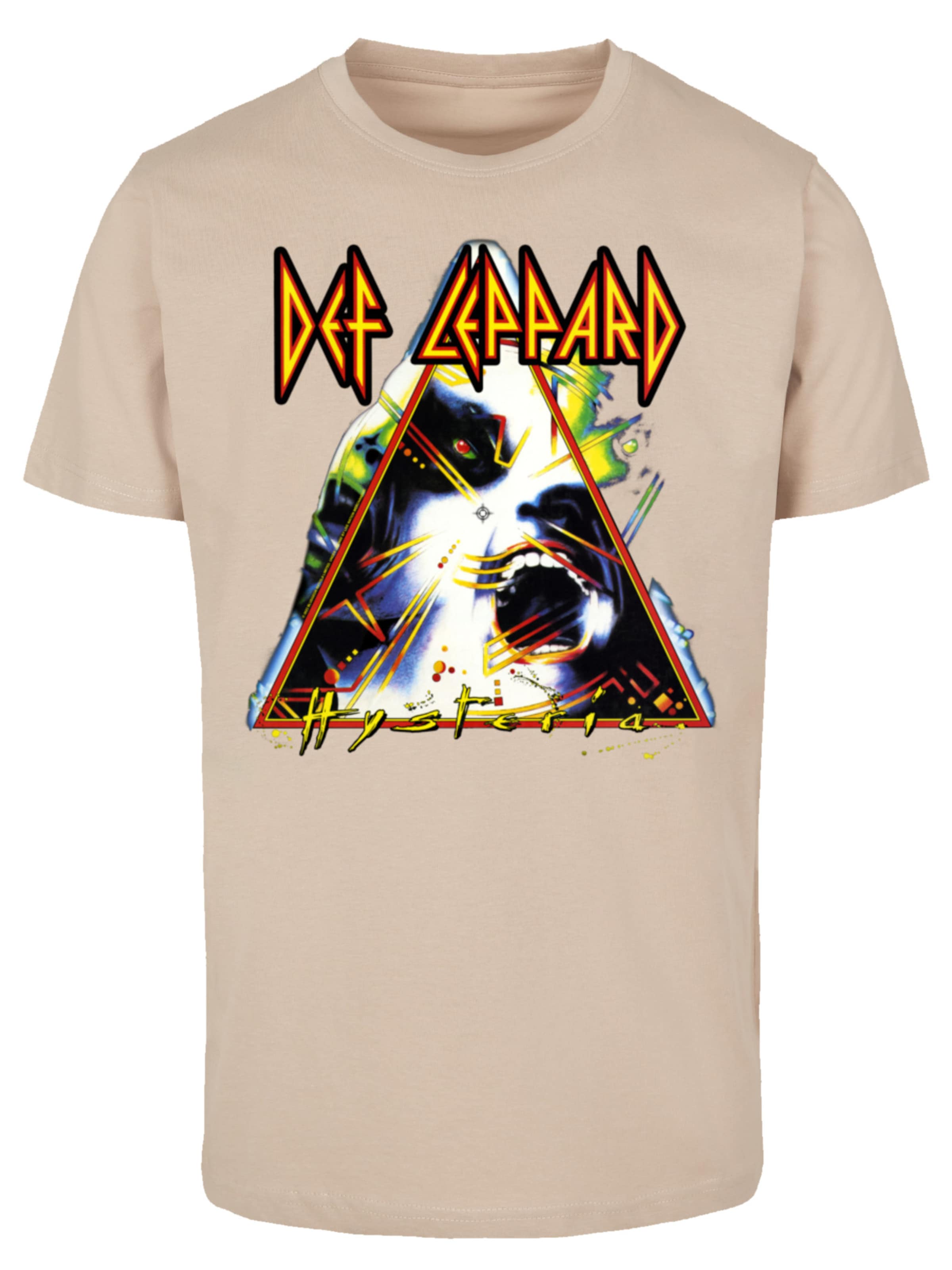 F4NT4STIC Shirt 'Def Leppard Hysteria' in Beige: voorkant