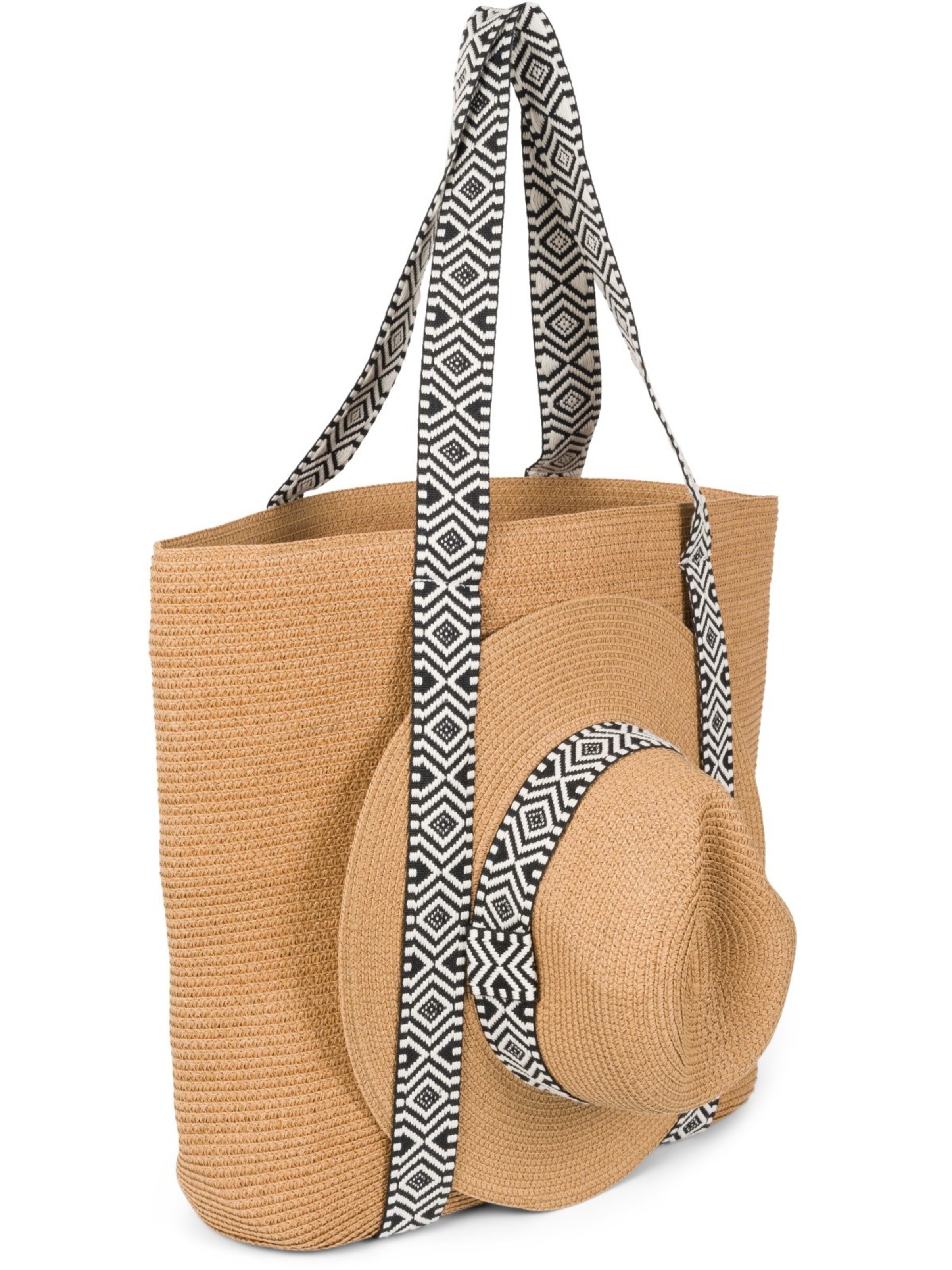 styleBREAKER Beach bag 'Papierstroh Strandtasche Azteken Muster' in Brown