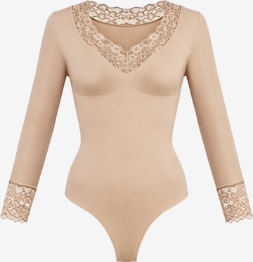 Body modelant 'Clean Longsleeve V-Neck with Lace Sculpting Bodysuit with String' cfab en beige : devant