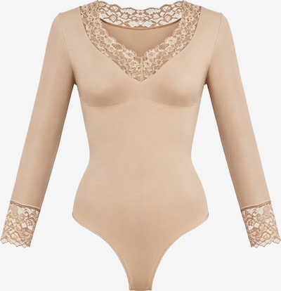 cfab Shaping Bodysuit 'Clean Longsleeve V-Neck with Lace Sculpting Bodysuit with String' in XS in Beige, Item view