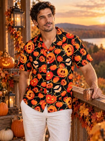 T-Shirt 'Halloween Pumpkin Web' King Kameha en rouge