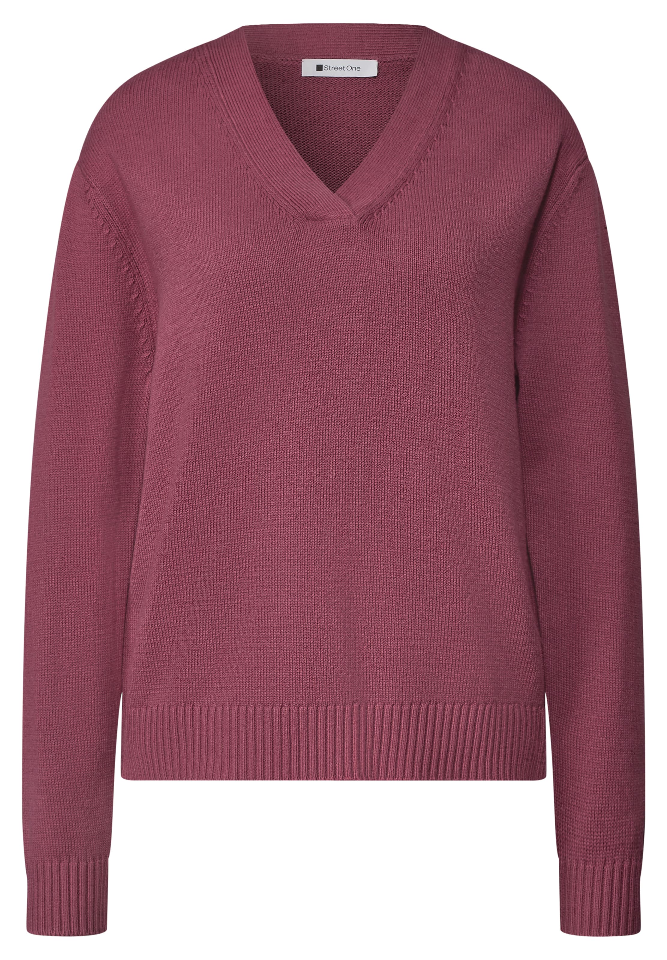 STREET ONE Langarm Pullover mit V-Ausschnitt in Pink: Vorderseite
