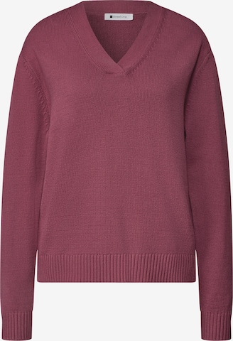 STREET ONE Langarm Pullover mit V-Ausschnitt in Pink: Vorderseite