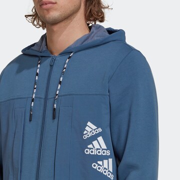 Bluză cu fermoar sport 'Essentials Brandlove Fleece ' de la ADIDAS SPORTSWEAR pe albastru