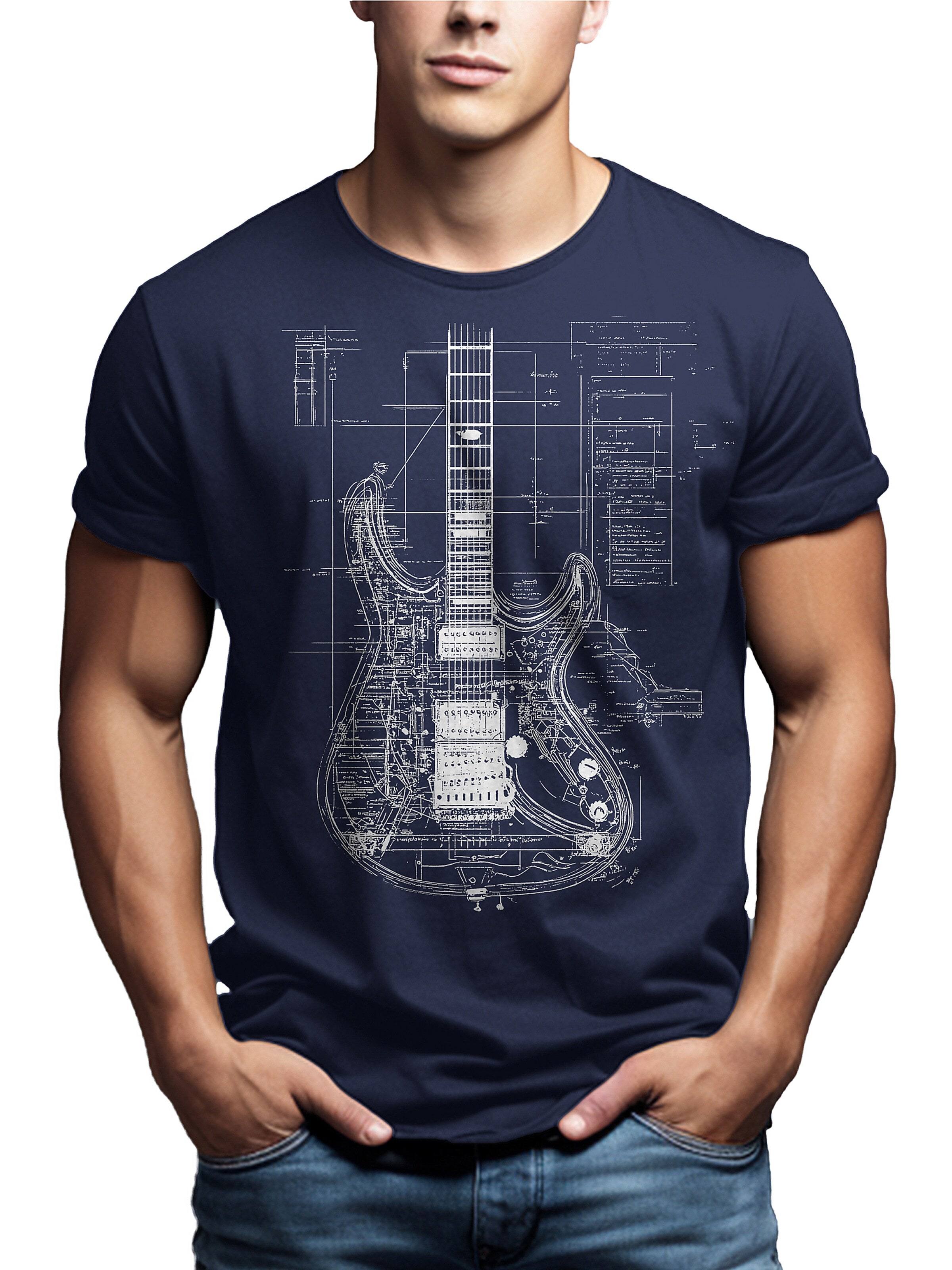 MAKAYA Shirt 'Guitar BluePrint' in Blue