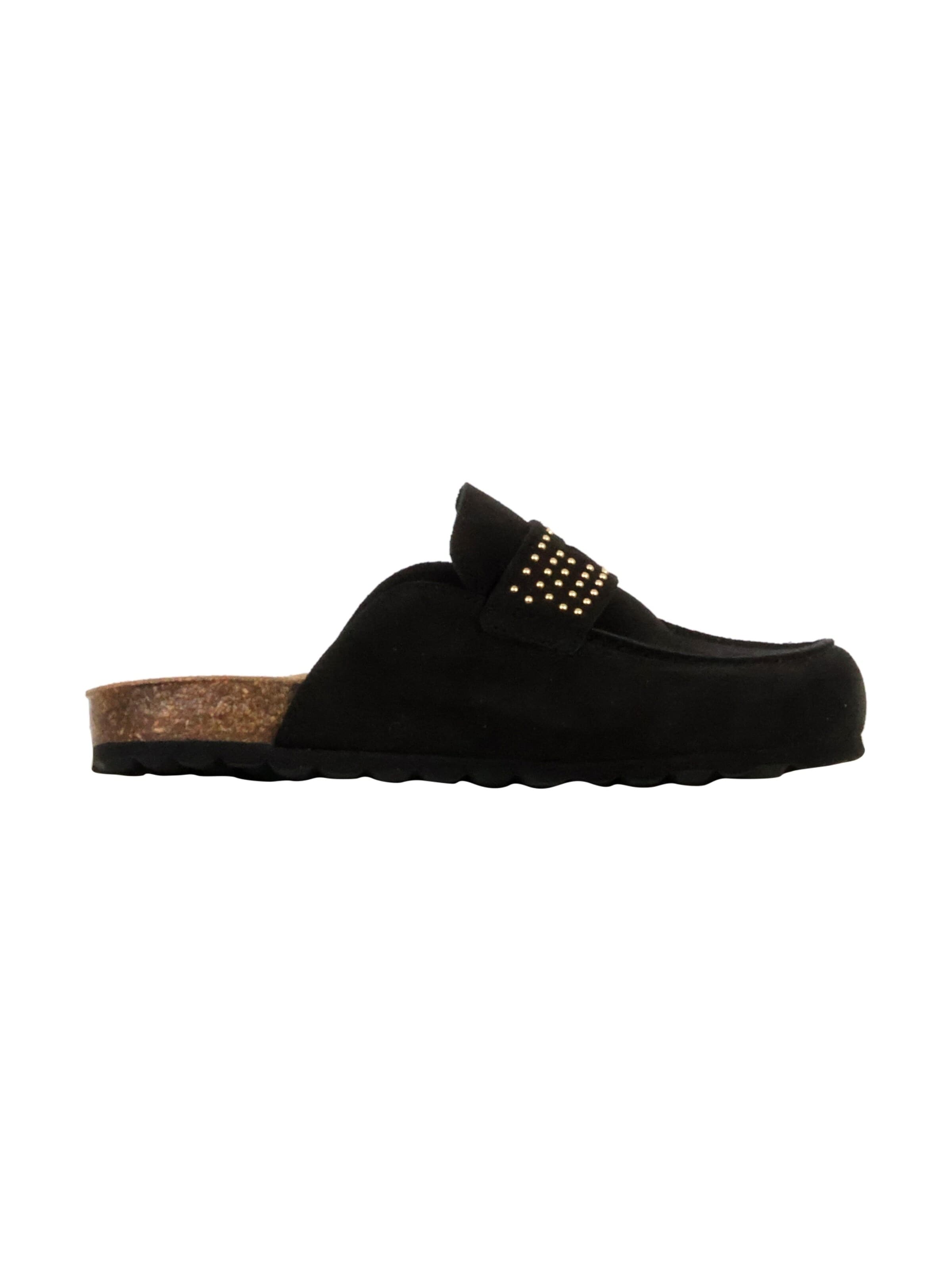 The Divine Factory - Zapatos abiertos 'Mokassin-Pantoletten aus Leder „Noga Gassirette“ mit Nieten' en negro