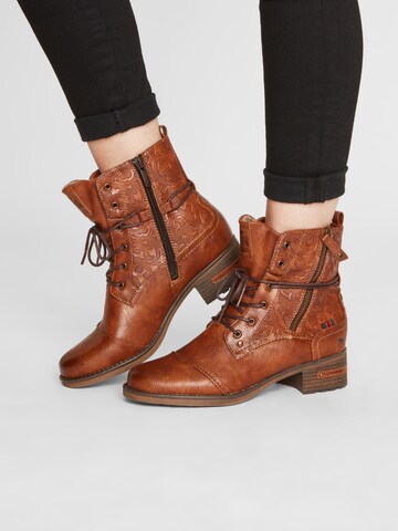 MUSTANG Lace-Up Ankle Boots in Brown: front