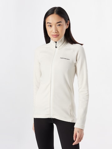 PEAK PERFORMANCE Athletic Zip-Up Hoodie in White: front