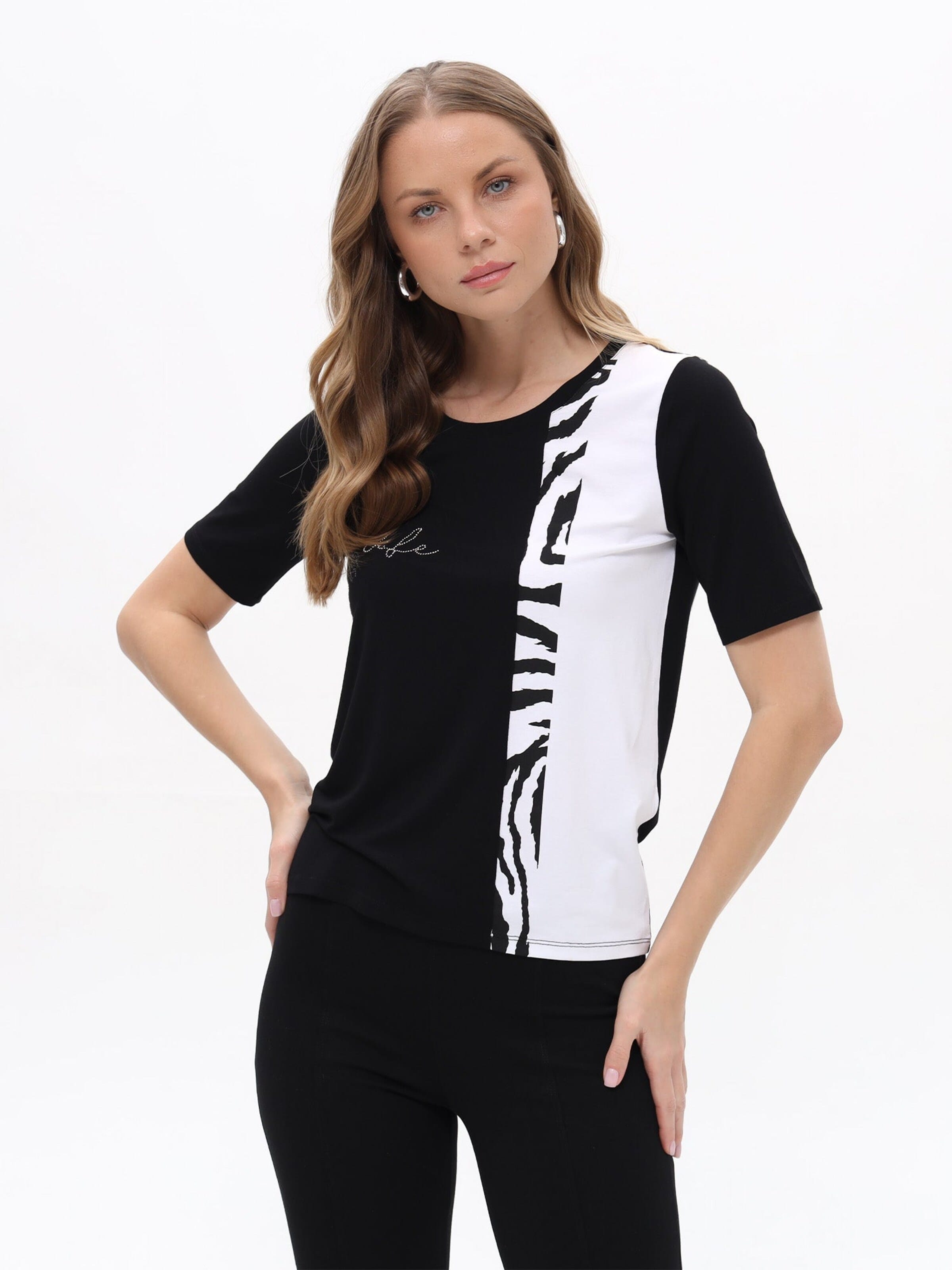 Passioni Shirt 'Schwarzes T-Shirt mit weißem Print' in Black: front