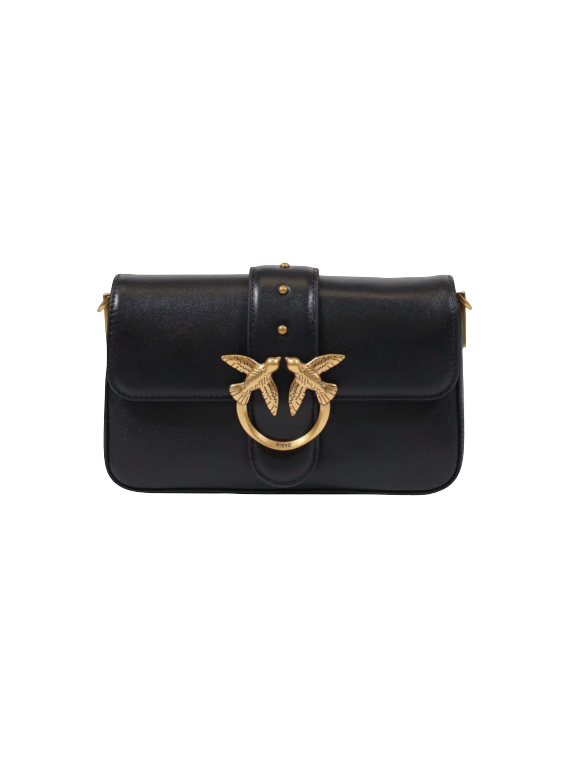 PINKO Axelremsväska 'LOVE ONE MINI SLOUCHY FL VITELLO 104340 A0QO' i svart
