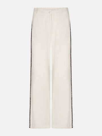Wide leg Pantaloni 'UNICORN Women's Ecru Wide Leg Trousers with Contrasting Crochet Side Trim – Linen Look xs s m l xl' di UNICORN in beige: frontale