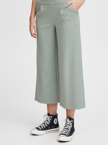 ICHI Wide leg Pleat-front trousers 'KATE' in Green: front
