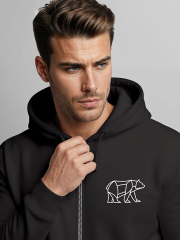 Neverless Zip-Up Hoodie 'Bär Lineart Polygon' in Black