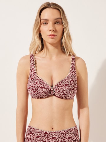 CALZEDONIA Balconette Bikini Top 'Botanic Bordeaux' in Red: front