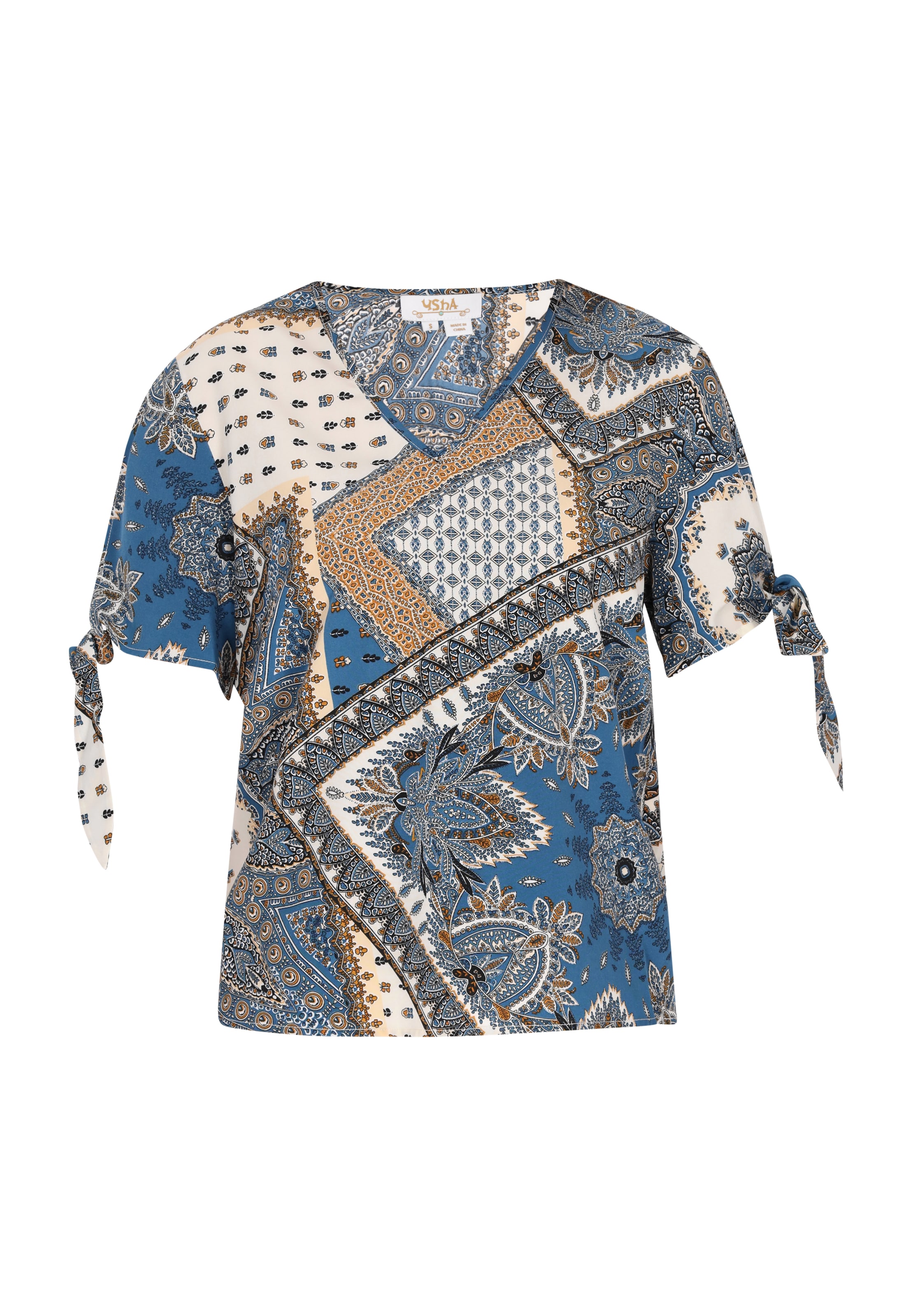 usha FESTIVAL Blusa em ecru / azul / brocado / preto, Vista do artigo