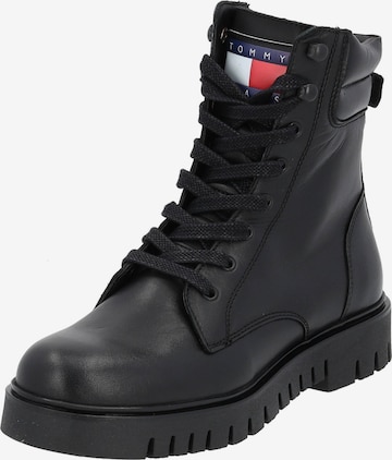 Tommy Jeans Lace-Up Ankle Boots in Black: front