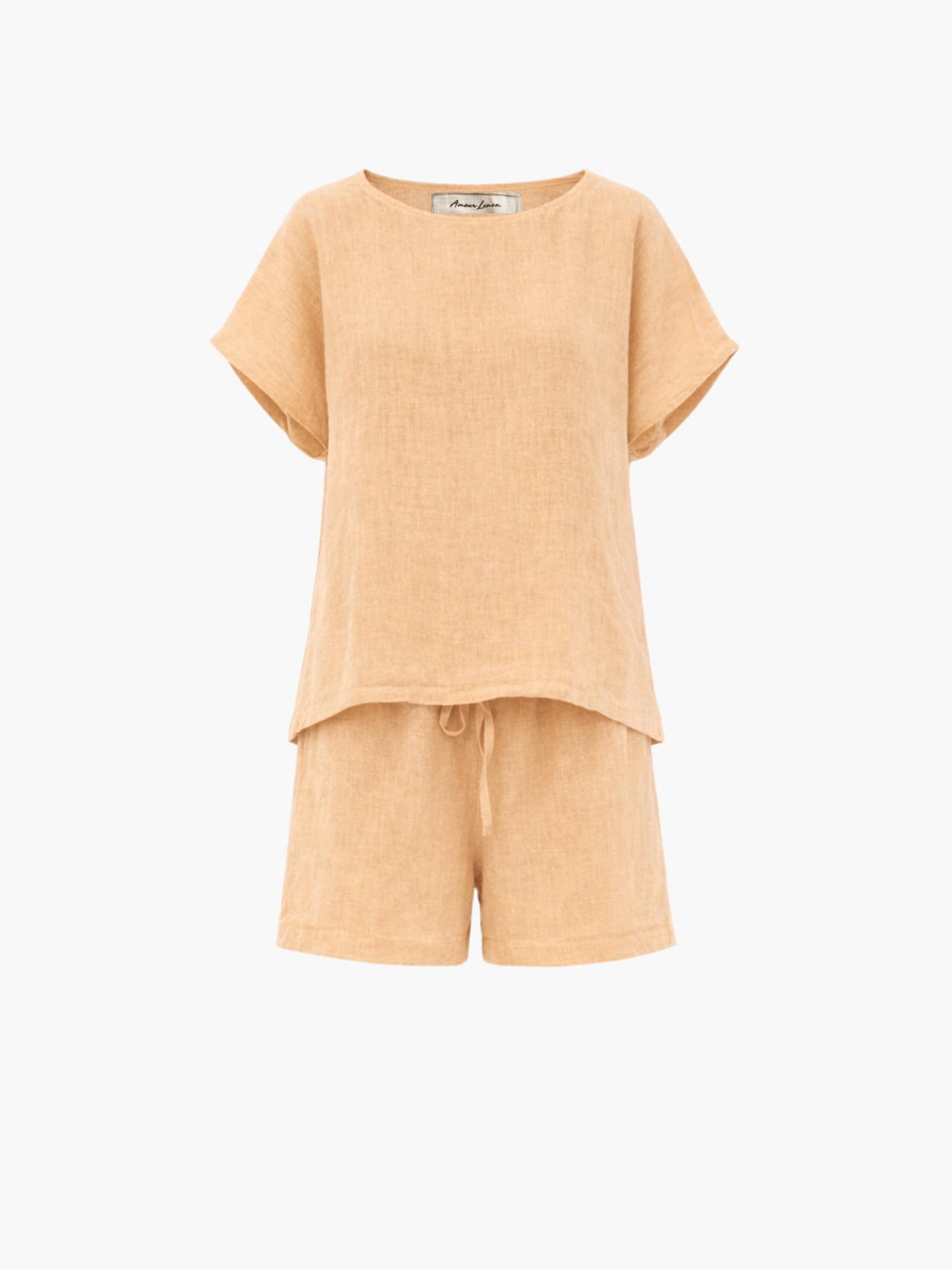 AmourLinen Pyjama 'Cloud Nine'‌‌‌‌‌‌ in Gelb: Vorderseite