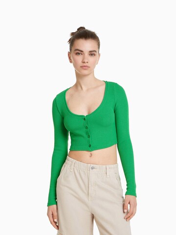 Bershka Knit cardigan in Green: front