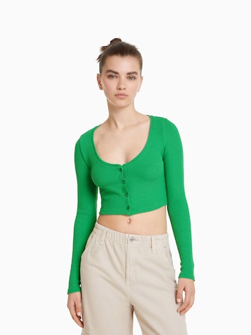 Bershka Knit Cardigan in Green: front