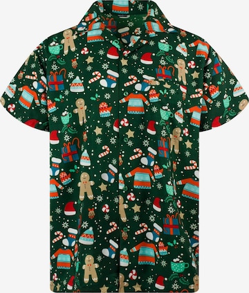 Camicia 'Christmas Gingerbread' di King Kameha in verde: frontale