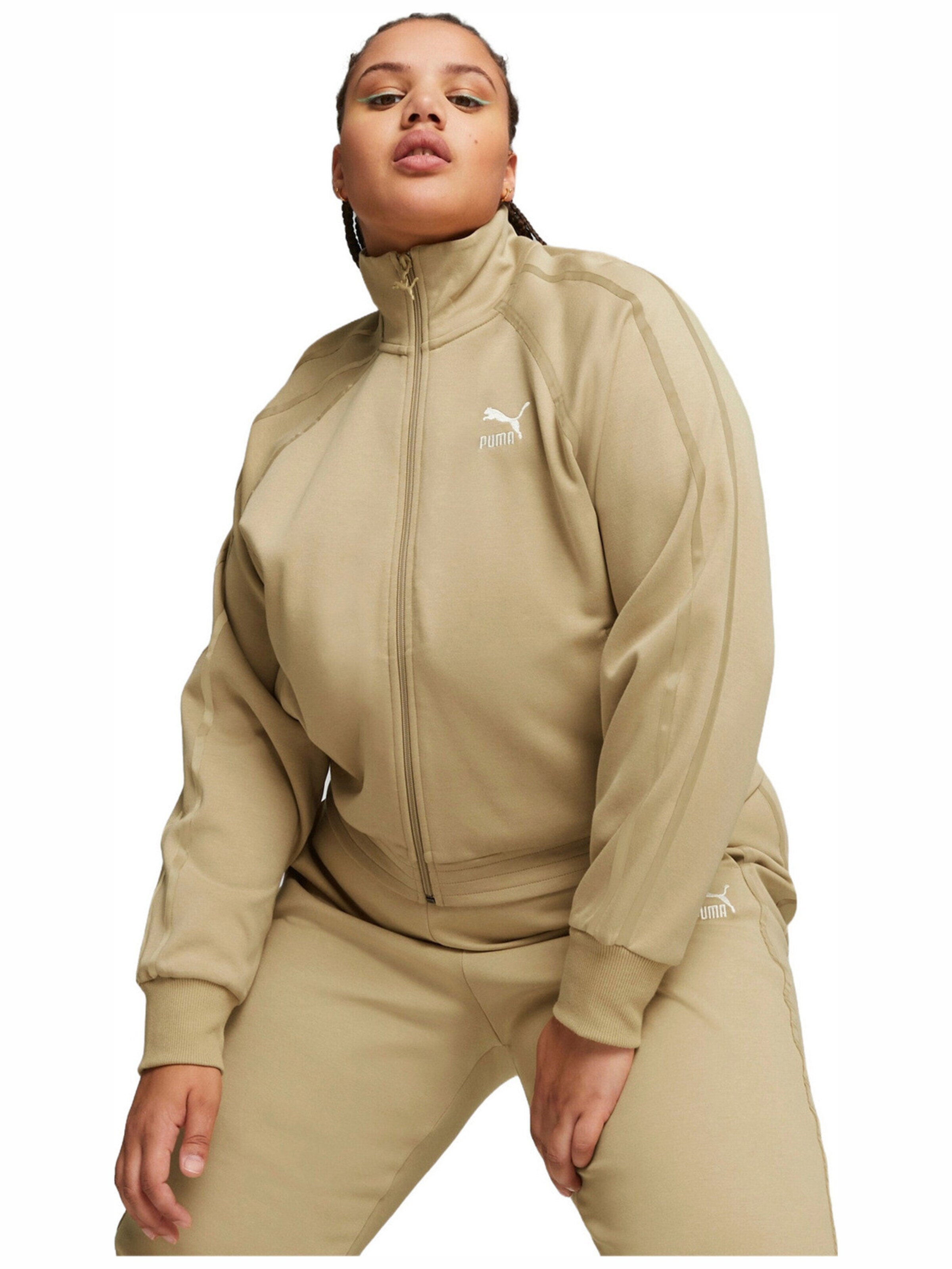 PUMA Sportjas 'Puma T7 Track Jacket' in Beige: voorkant