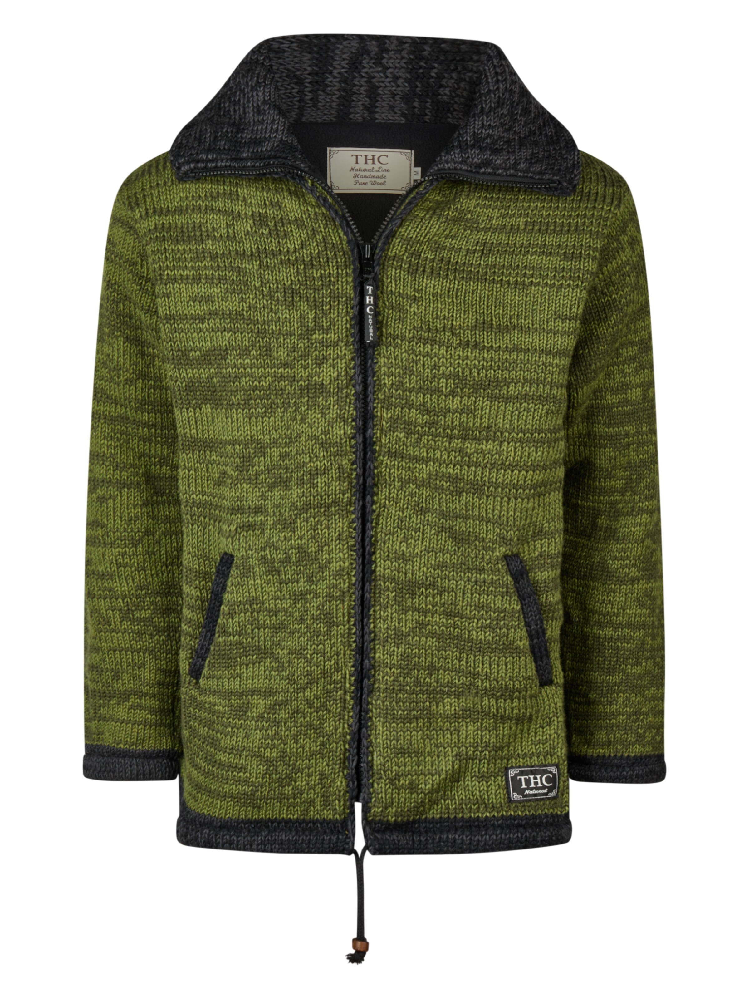 THC Natural Line Strickmantel '904' in Grün: Vorderseite