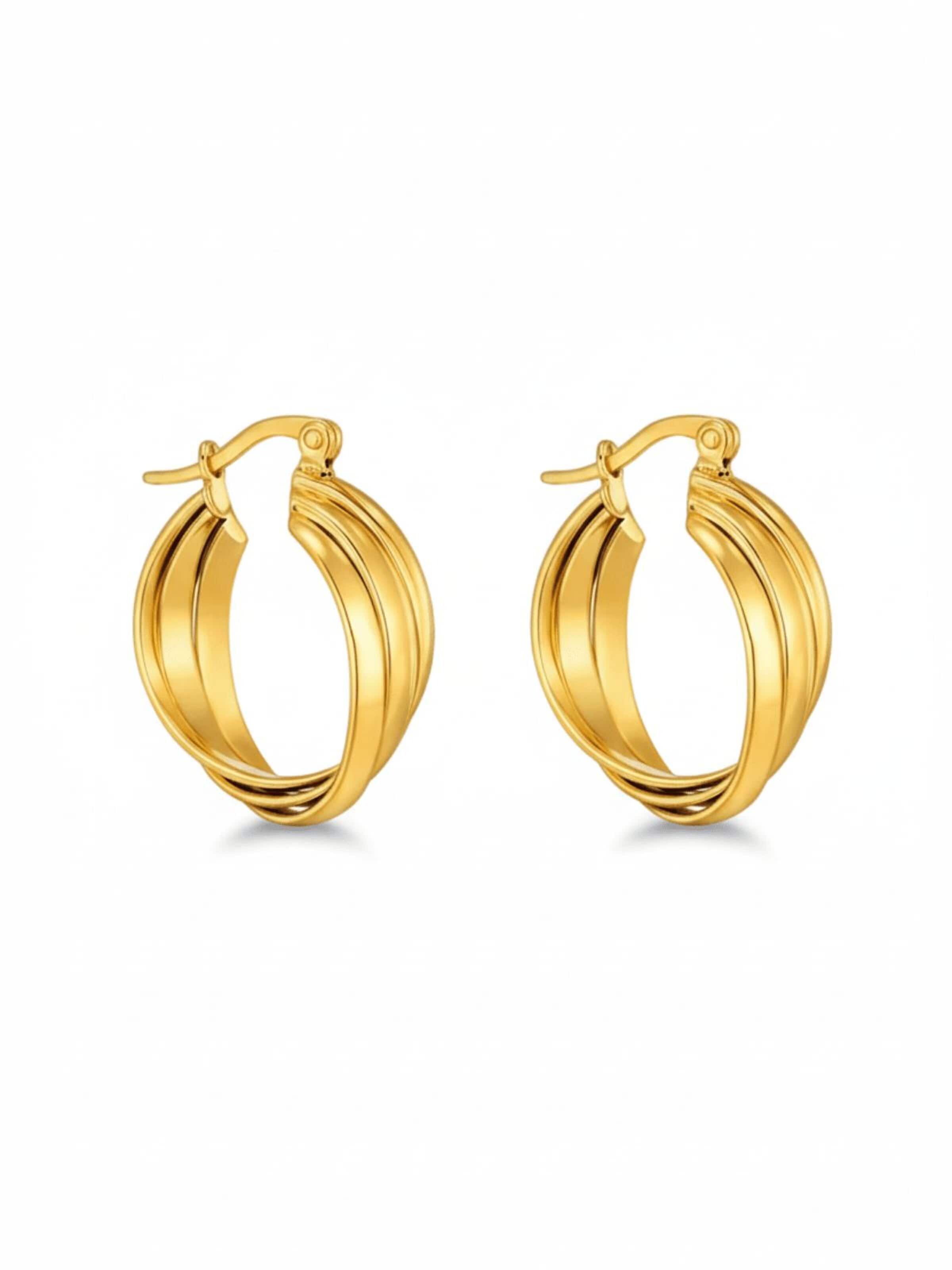 Boucles d'oreilles 'TRIPLE RIDGE HOOPS' Cala Rose en or : devant