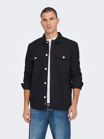 Only & Sons Regular fit Button Up Shirt in Black: front