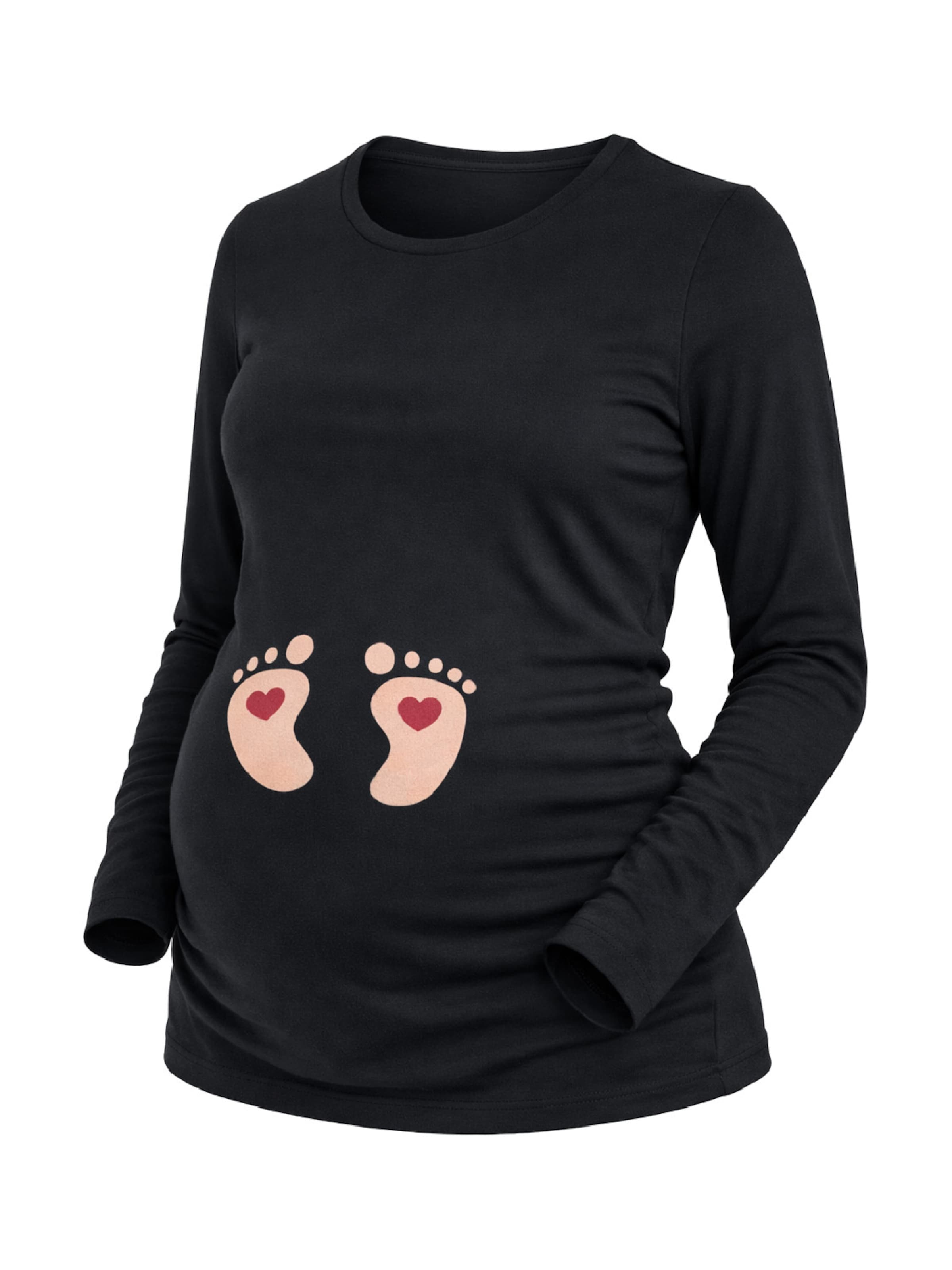 M.M.C. Shirt 'Baby Füße Umstandslangarmshirt' in Black: front