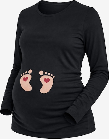 M.M.C. Shirt 'Baby Füße Umstandslangarmshirt' in Black: front