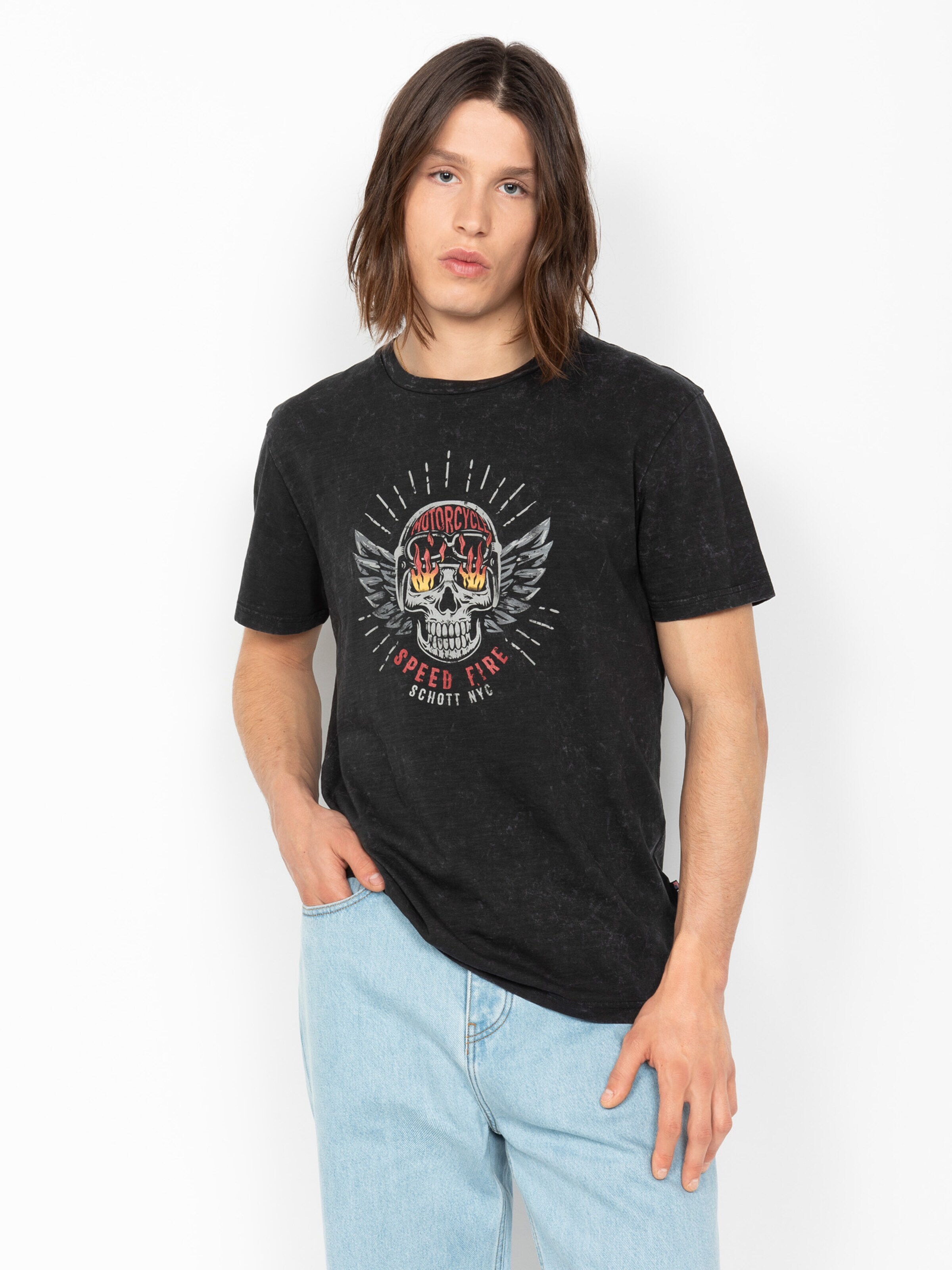 Schott NYC Shirt‌‌‌‌ in Schwarz: Vorderseite