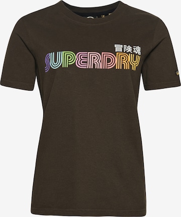 Superdry Тениска 'Vintage Retro Rainbow' в кафяво: отпред