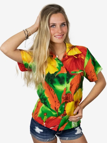 King Kameha Blouse 'Big Flower' in Green: front