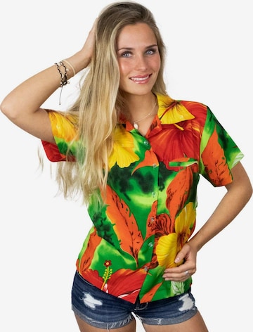 King Kameha Bluse 'Big Flower' in Grün: Vorderseite