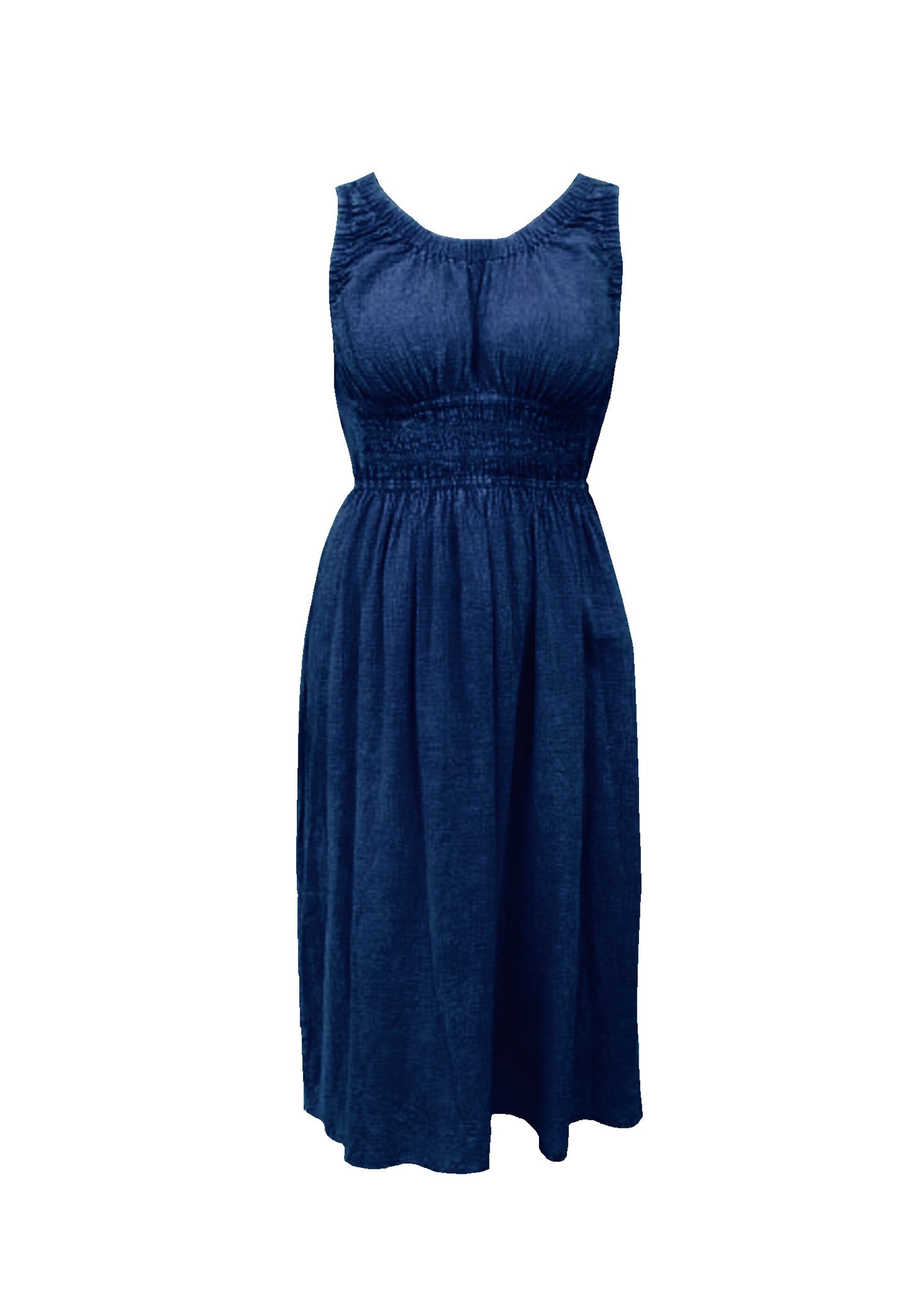 Apricot Crochet Trim Smocked Cotton Midi Dress ' ' in Blau: Vorderseite