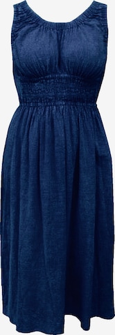 Apricot Crochet Trim Smocked Cotton Midi Dress ' ' in Blau: Vorderseite