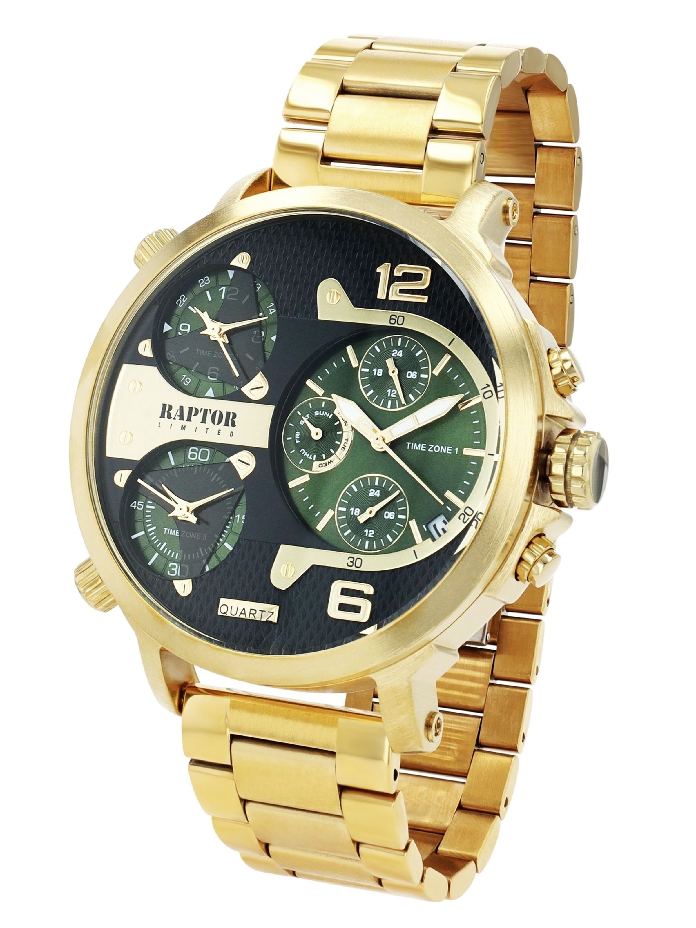 Raptor Analog Watch 'Maximus, Datumsanzeige' in Gold: front