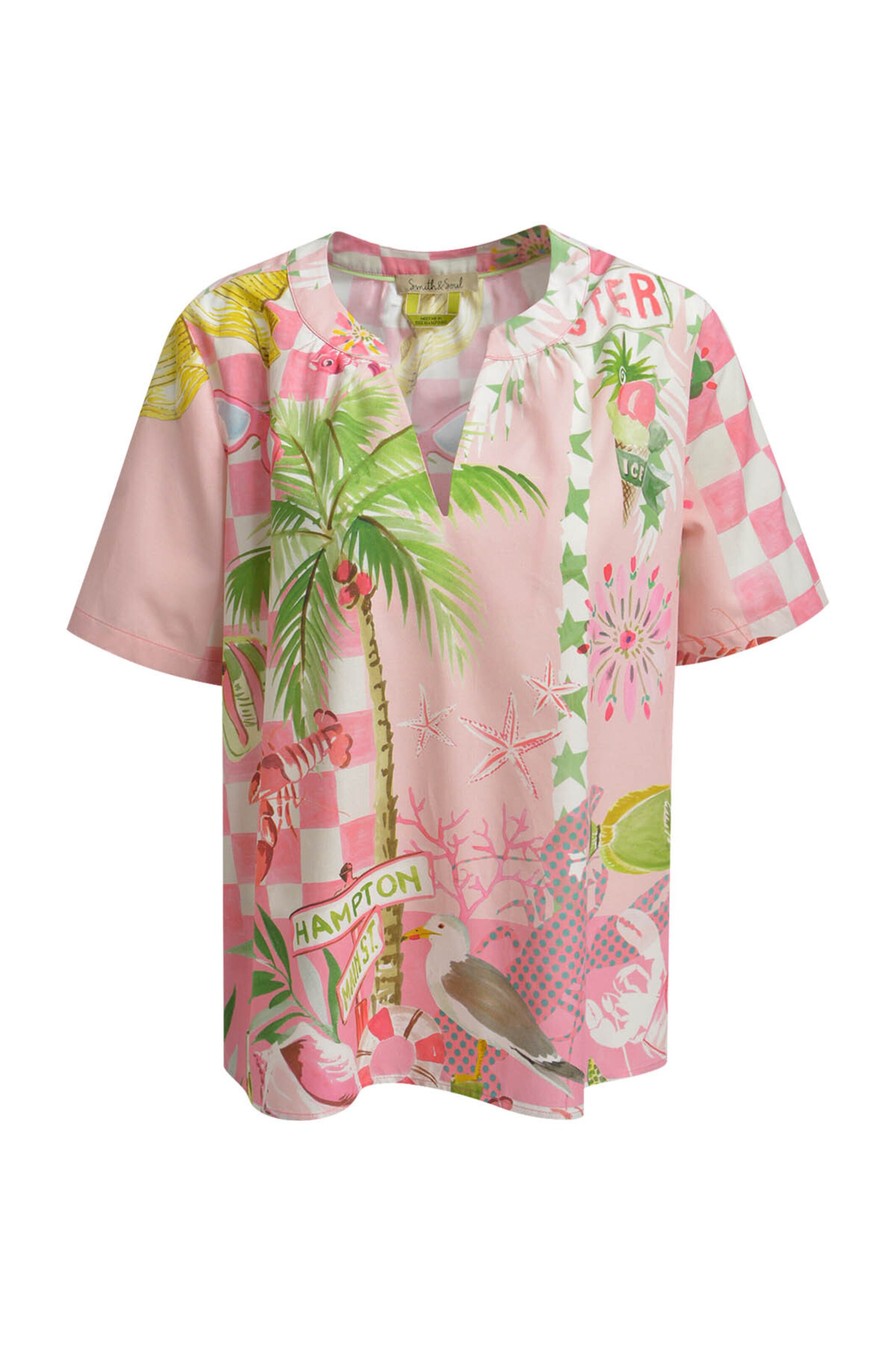 Smith&Soul Gemusterte Schlupfbluse Kurzarm in Pink: Vorderseite