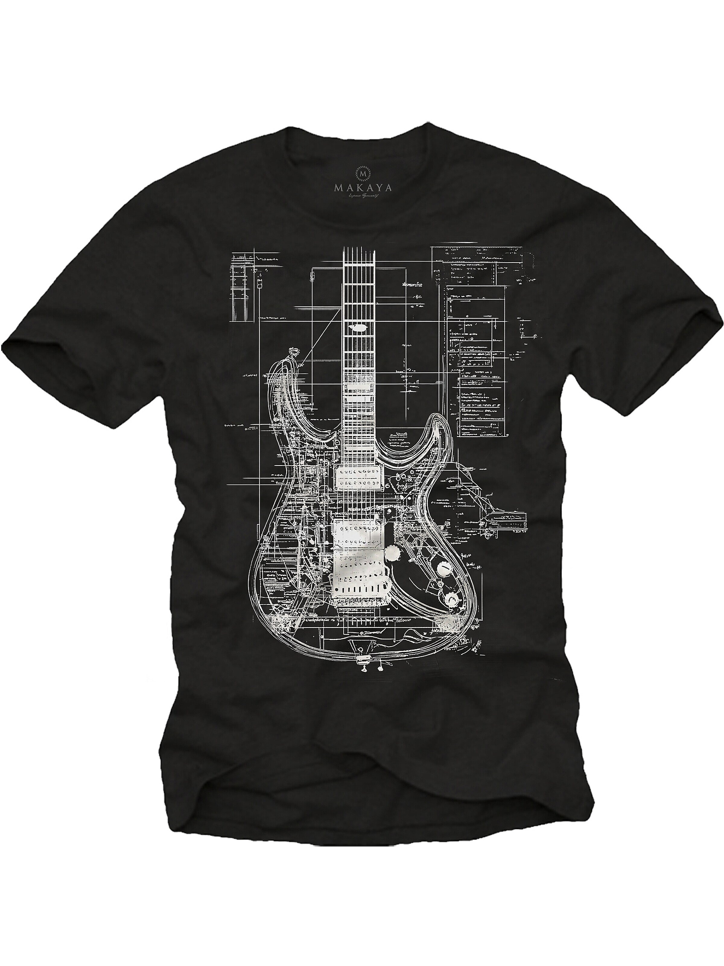 MAKAYA Shirt 'Guitar BluePrint' in Black: front