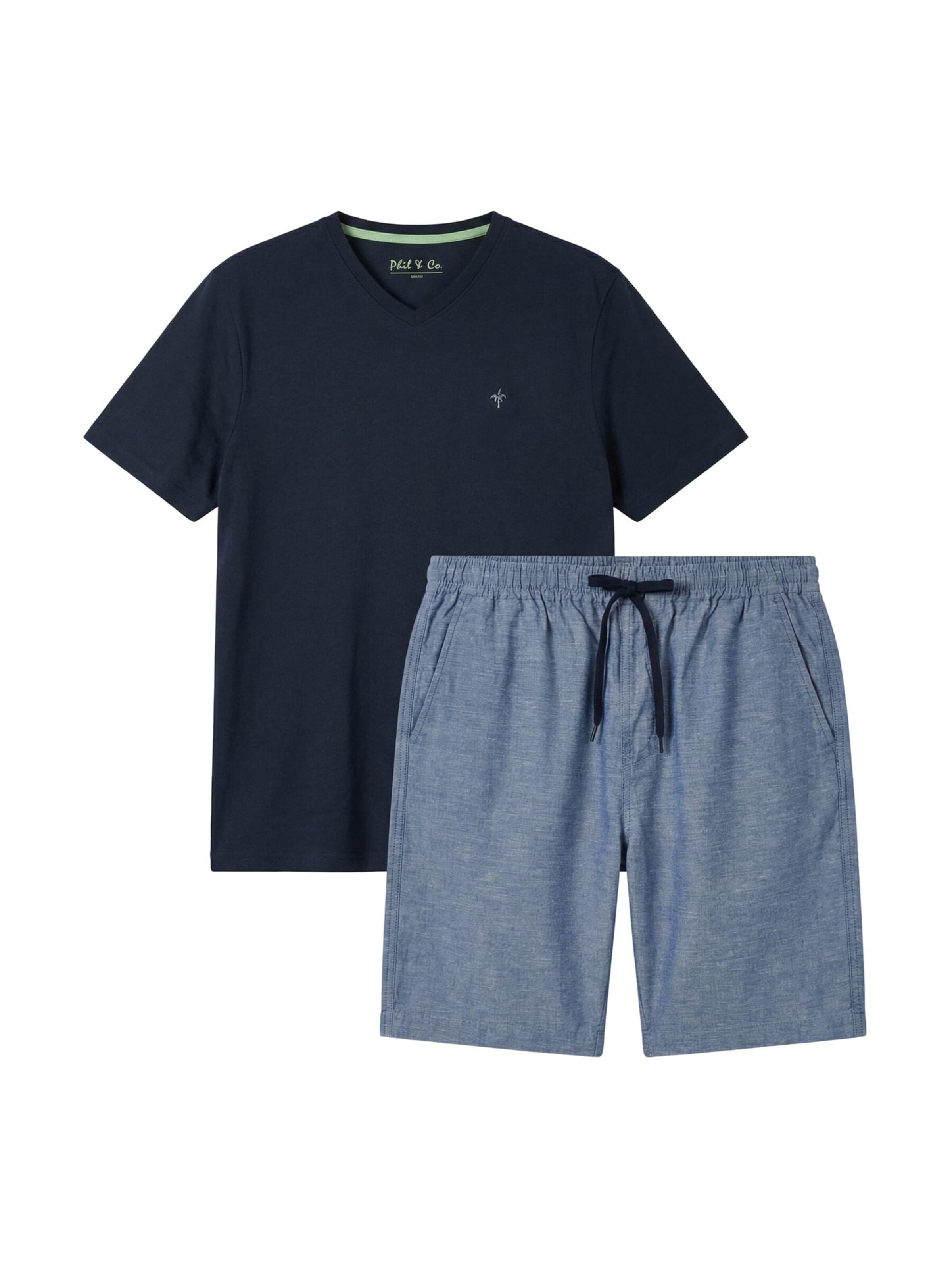 Phil & Co. Berlin Pyjama kurz‌‌‌‌‌ in Blau: Vorderseite