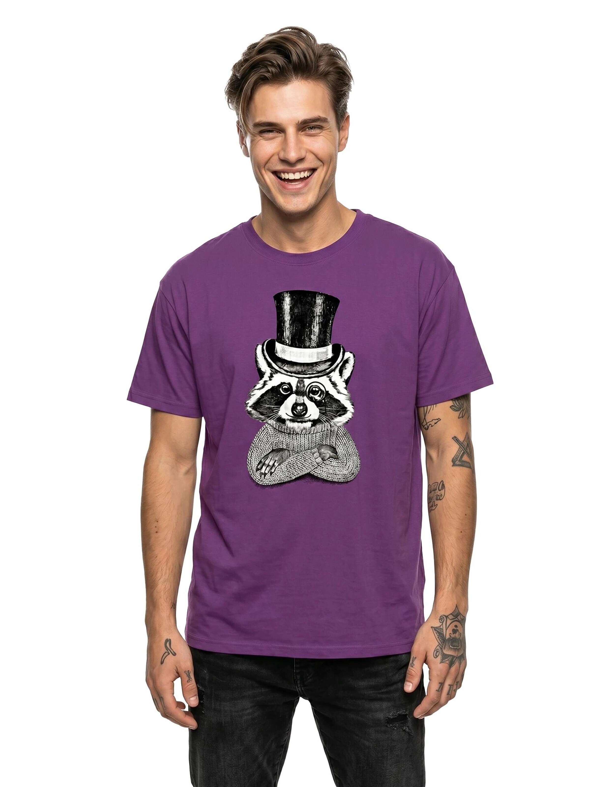 MAKAYA Shirt 'Waschbär Hut' in Purple