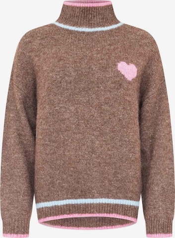Zwillingsherz Strickpullover High Neck Pullover heart in Braun: Vorderseite