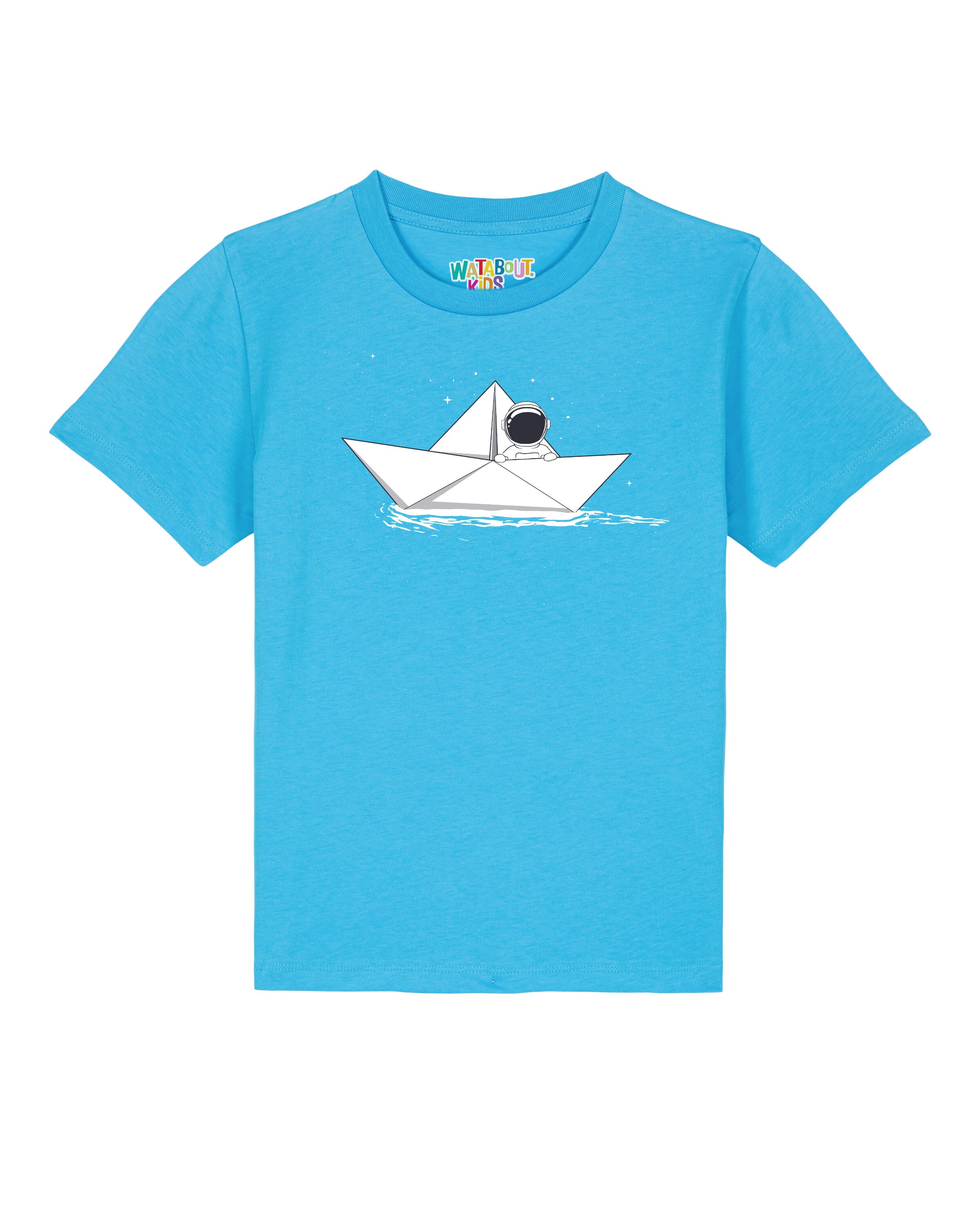 T-Shirt 'Astronaut In Paper Boat' watabout.kids en bleu : devant